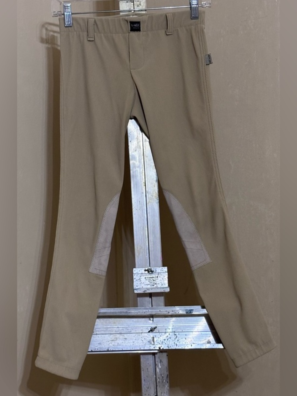 X-WEAR by Devon-Aire Beige Ribbed Riding Breeches with Knee Patches